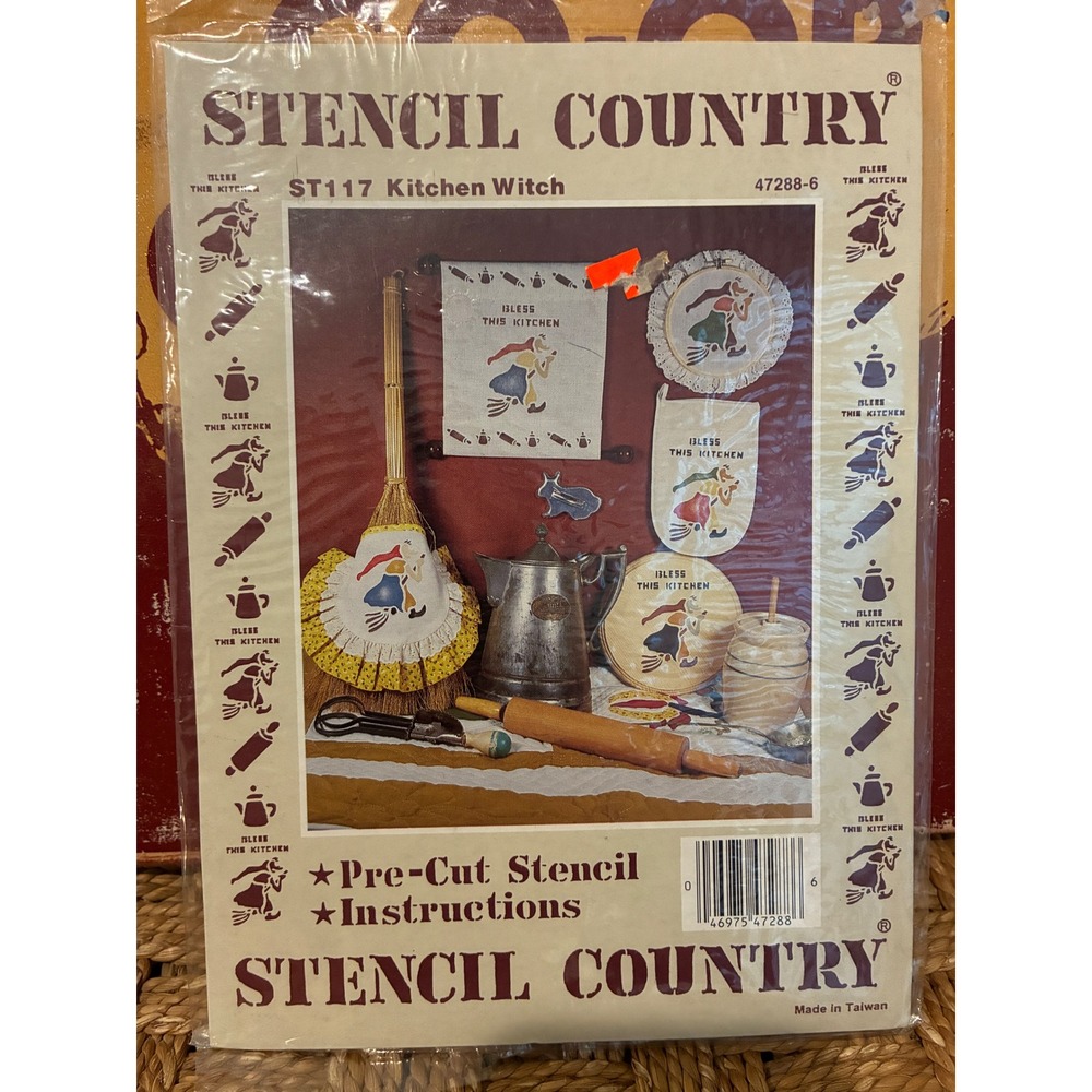 Vintage Stencil Country ST117 Kitchen Witch Pre-Cut Stencil Bless This Kitchen